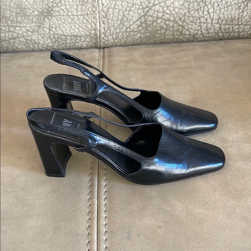 DKNY Women’s  Black Leather Slingback Block Square Heels  Size 6.5 M
